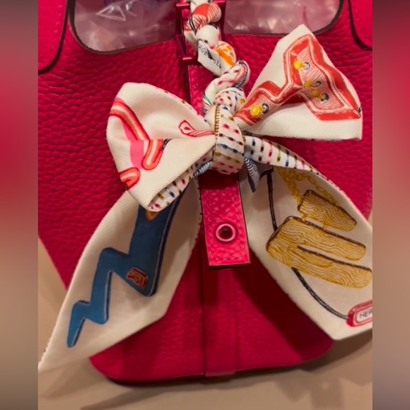 Nwt Hermes twilly Chevaloscope Pointier Embroidery Silk White/Rose/Vert - Picture 6 of 11